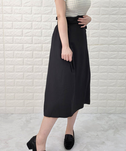 Aライン ミモレ丈 細リボン付き スカート