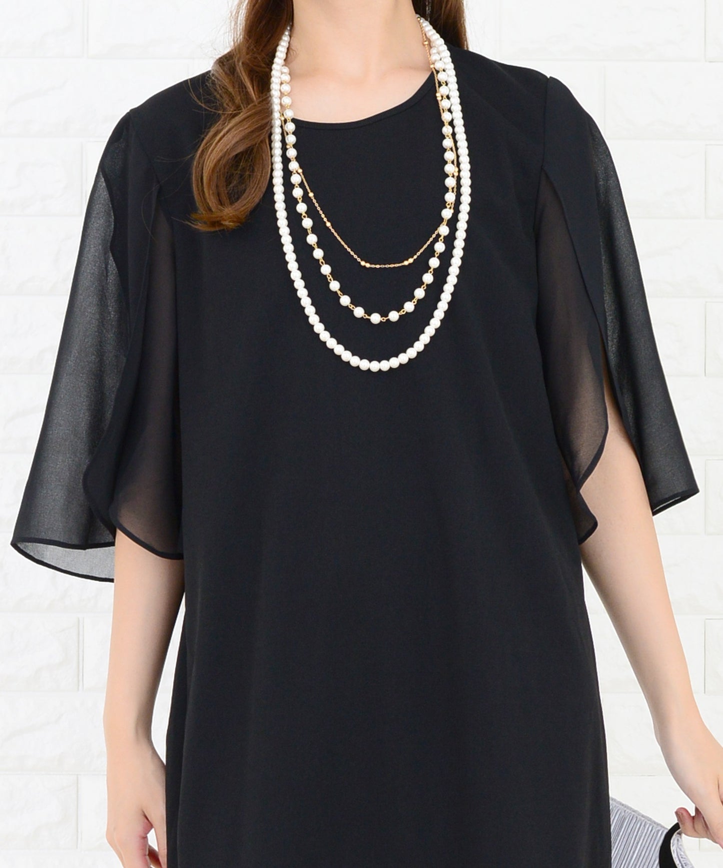 シースルーフリル袖膝丈ドレス・ワンピース