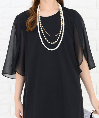 シースルーフリル袖膝丈ドレス・ワンピース