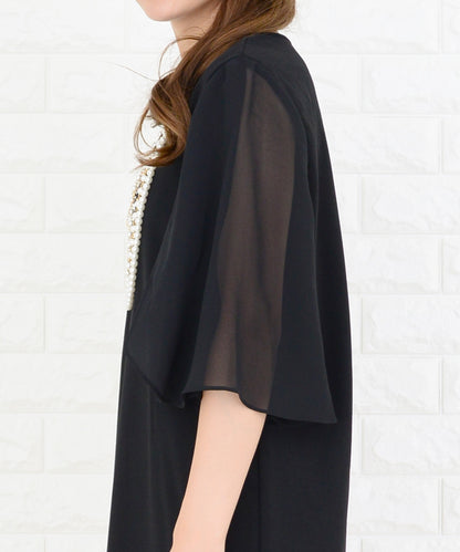 シースルーフリル袖膝丈ドレス・ワンピース