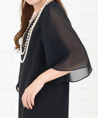 シースルーフリル袖膝丈ドレス・ワンピース