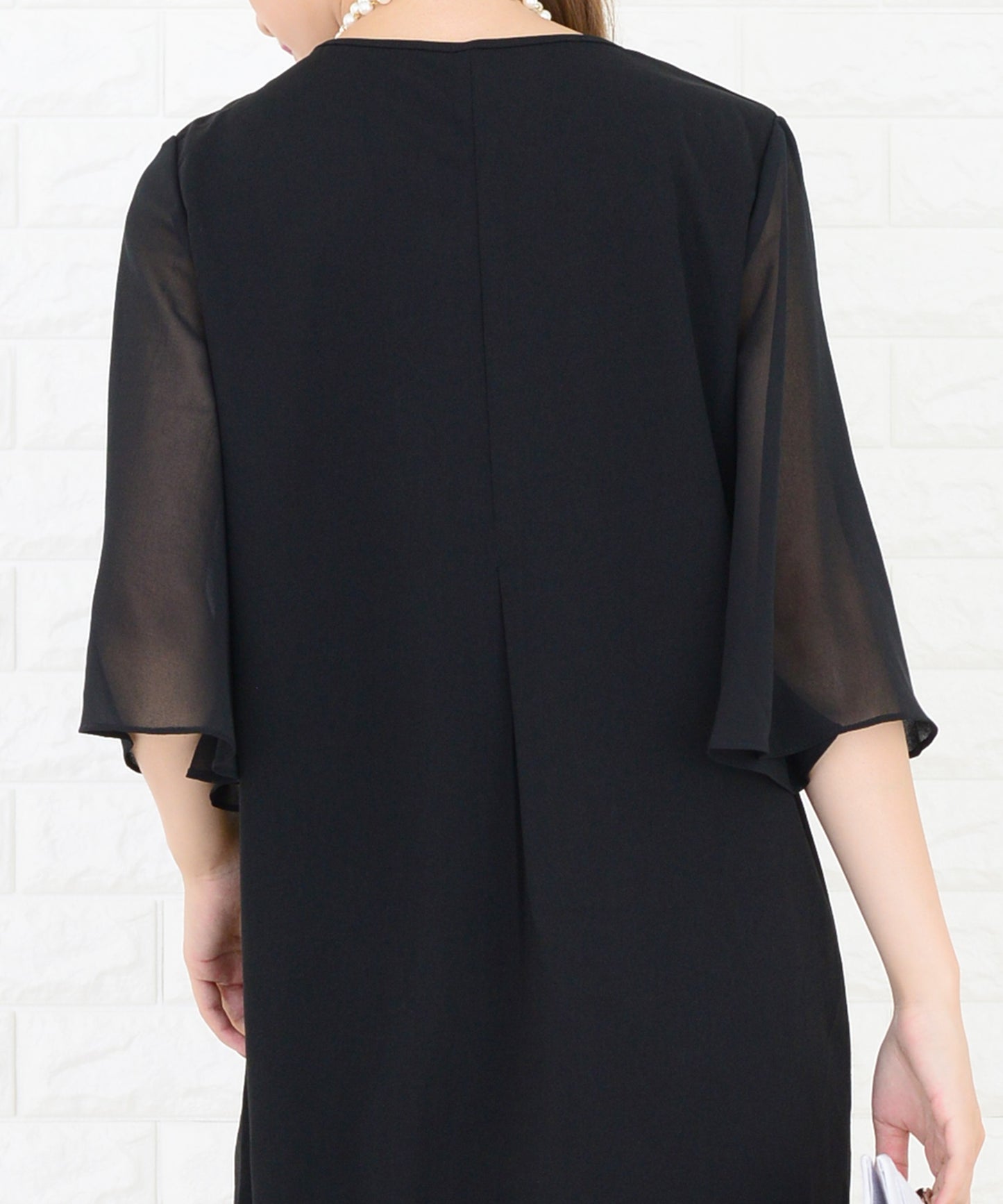 シースルーフリル袖膝丈ドレス・ワンピース