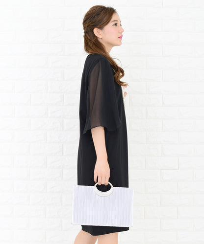 シースルーフリル袖膝丈ドレス・ワンピース