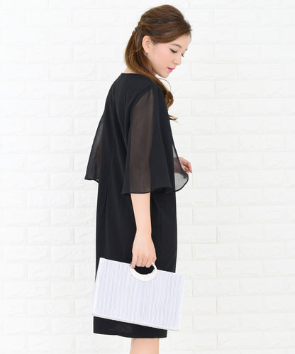 シースルーフリル袖膝丈ドレス・ワンピース