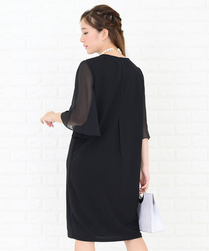 シースルーフリル袖膝丈ドレス・ワンピース