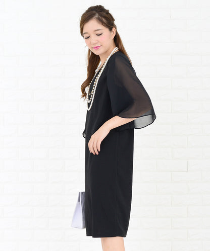 シースルーフリル袖膝丈ドレス・ワンピース