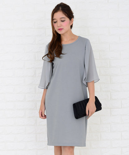 シースルーフリル袖膝丈ドレス・ワンピース