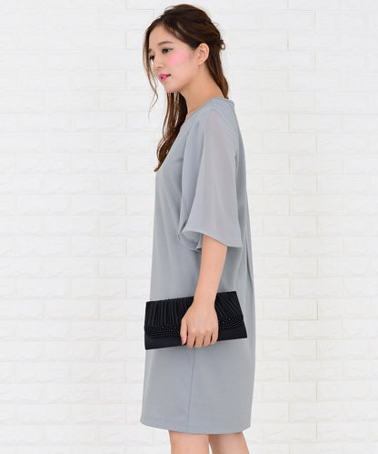 シースルーフリル袖膝丈ドレス・ワンピース