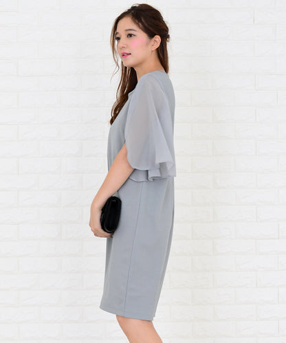 シースルーフリル袖膝丈ドレス・ワンピース