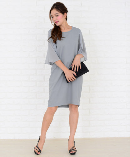 シースルーフリル袖膝丈ドレス・ワンピース