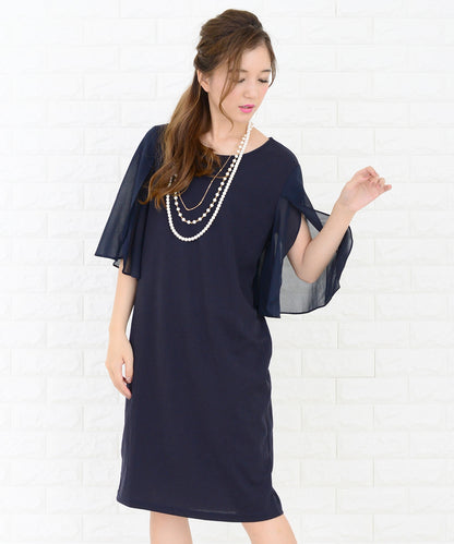 シースルーフリル袖膝丈ドレス・ワンピース