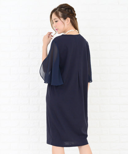 シースルーフリル袖膝丈ドレス・ワンピース