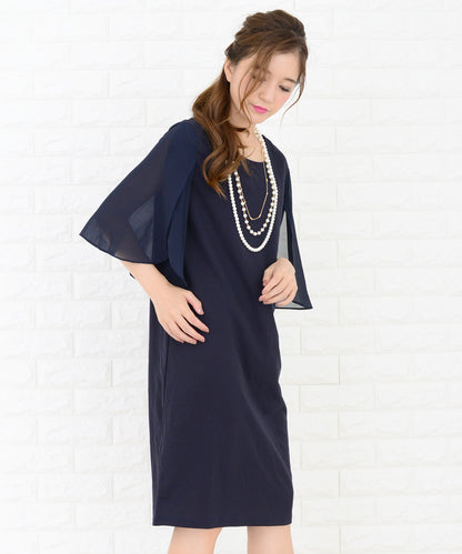 シースルーフリル袖膝丈ドレス・ワンピース