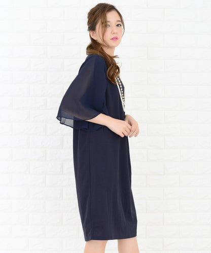 シースルーフリル袖膝丈ドレス・ワンピース