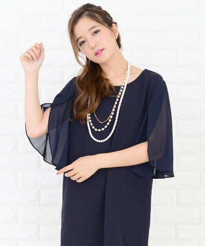 シースルーフリル袖膝丈ドレス・ワンピース