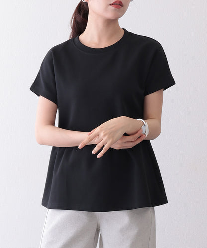 ソリッドカラー クルーネック ペプラム 半袖 Tシャツ