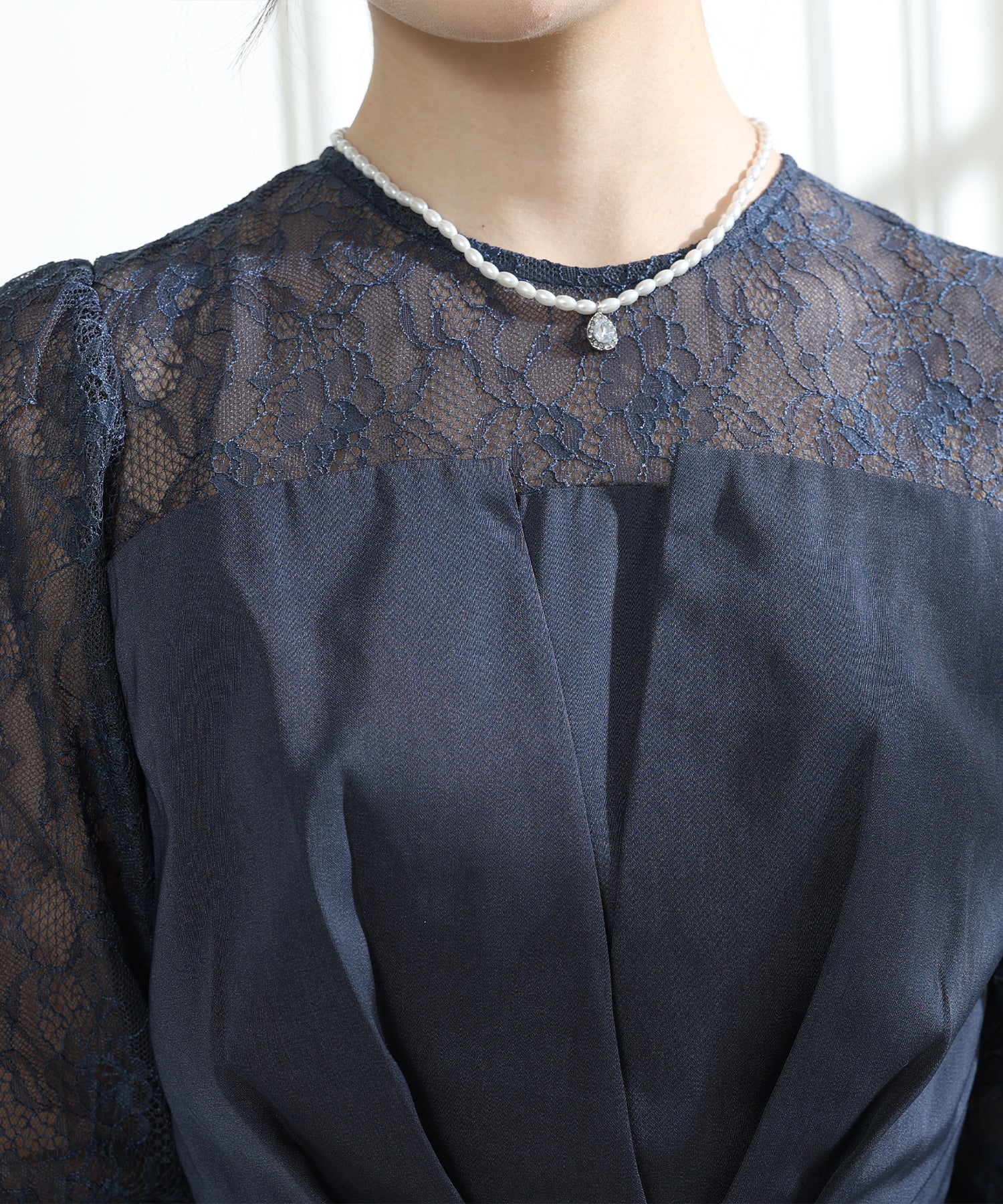 ビスチェ風 レース 切り替え 6分袖 ワンピース – Lace Ladies