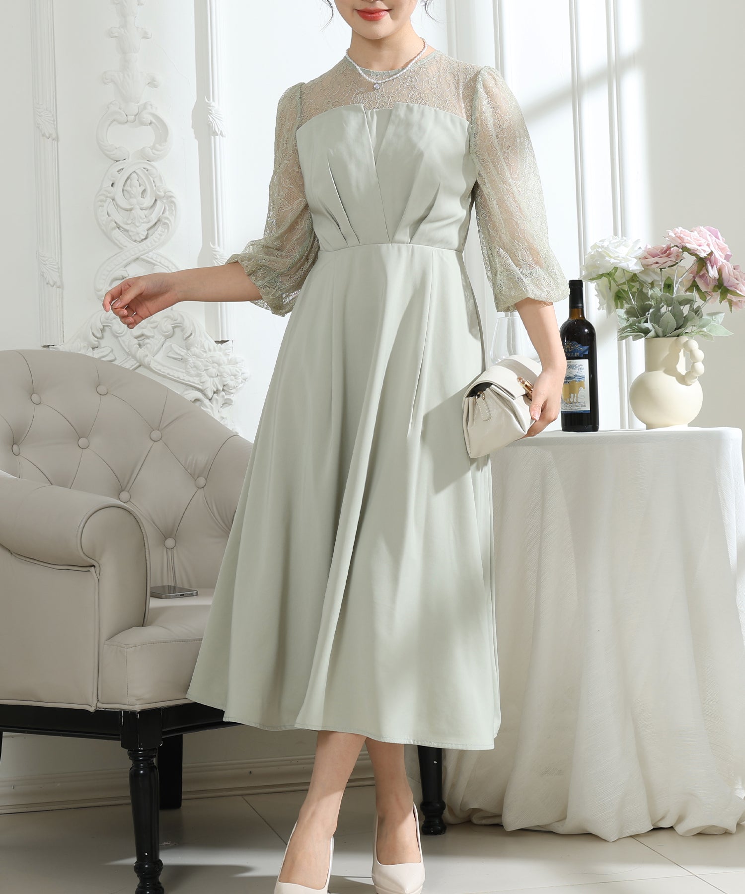 売り切れました。 風になびくワンピース✨ GeeRA ワンピース 春 にぴったり！レイヤード風ビスチェドッキング