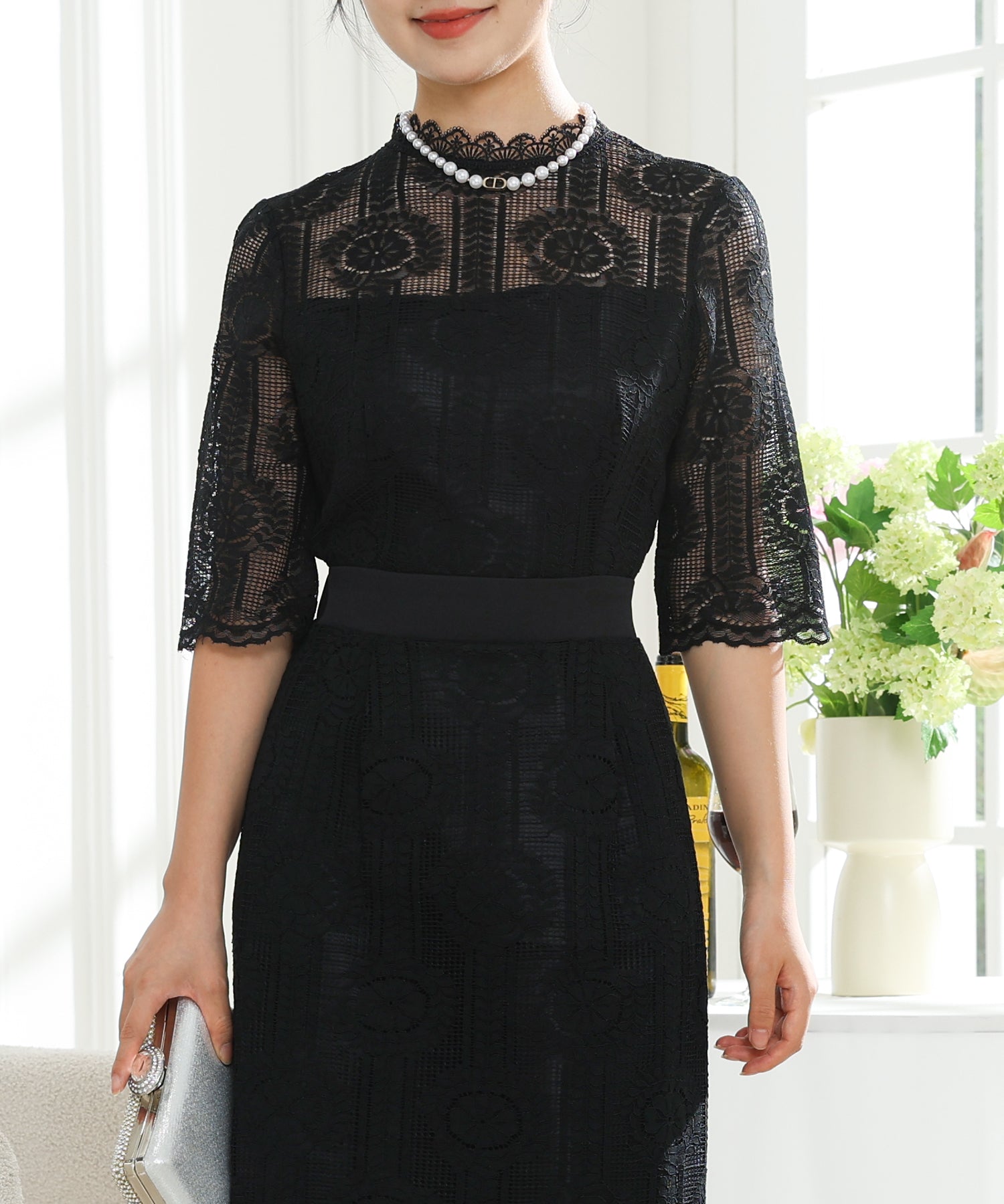 プチハイネック 総レース Iライン ロング ワンピース – Lace Ladies