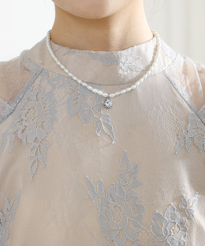 オーガンジー フリル ペプラム レイヤード ロング ドレス