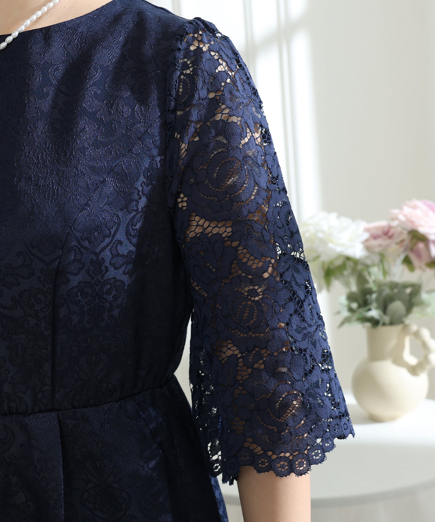 レース 切り替え 6分袖 ナロー ワンピース – Lace Ladies