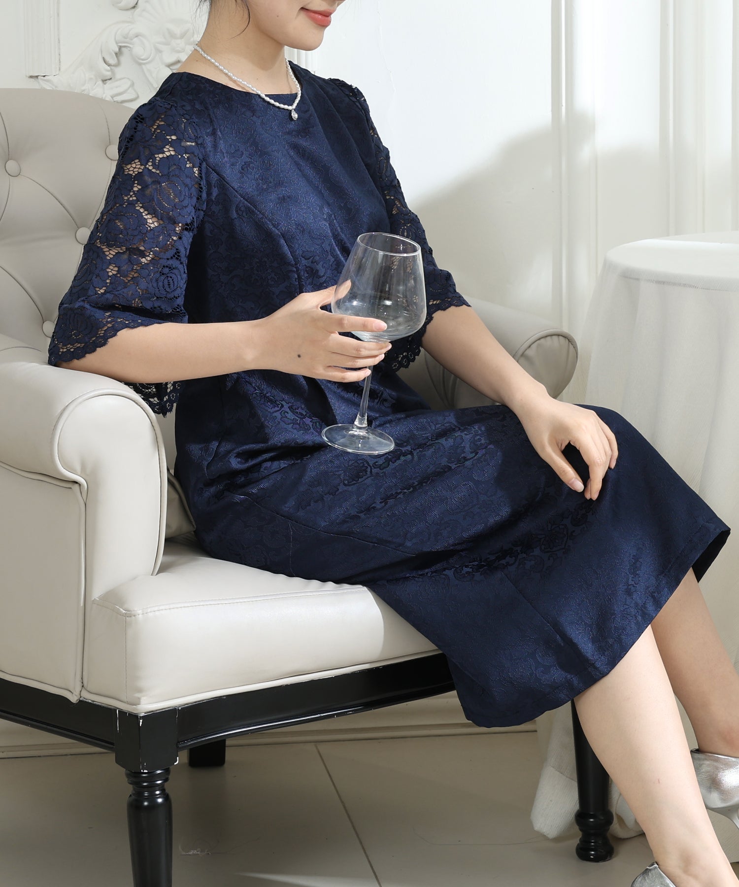 レース 切り替え 6分袖 ナロー ワンピース – Lace Ladies