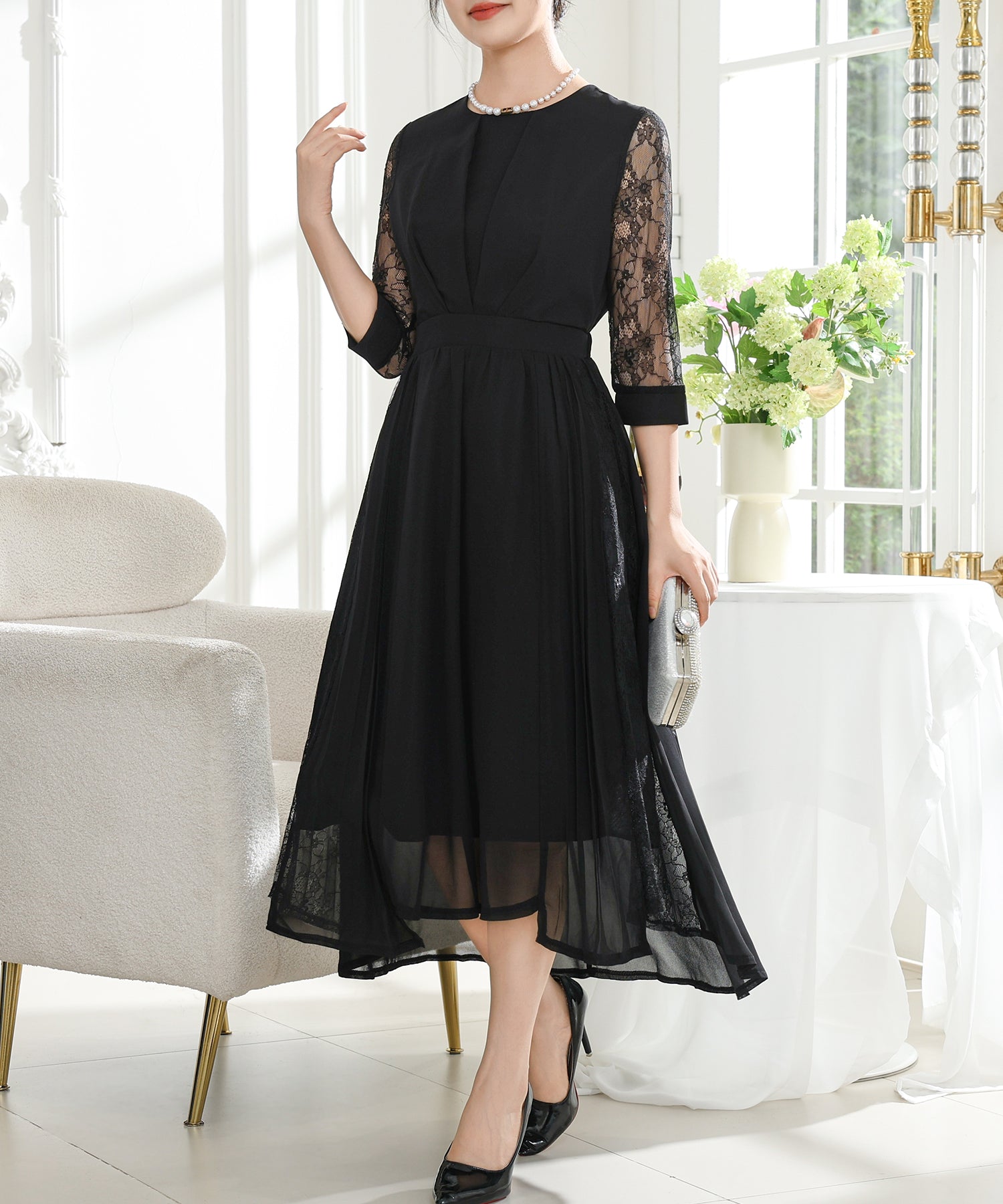 レース ドッキング サイド プリーツ ワンピース – Lace Ladies