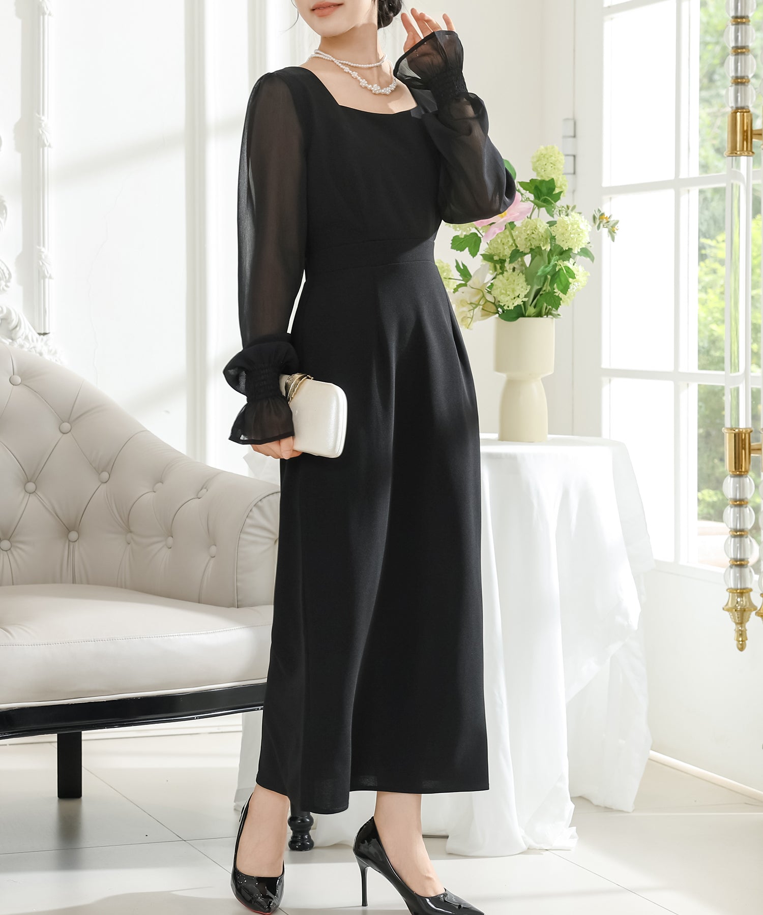 【サキページ✨】❤️ダイアグラム ✨サイズ38✨ドッキングワンピース スクエアネック シアー ドッキング タイト ロング ワンピース