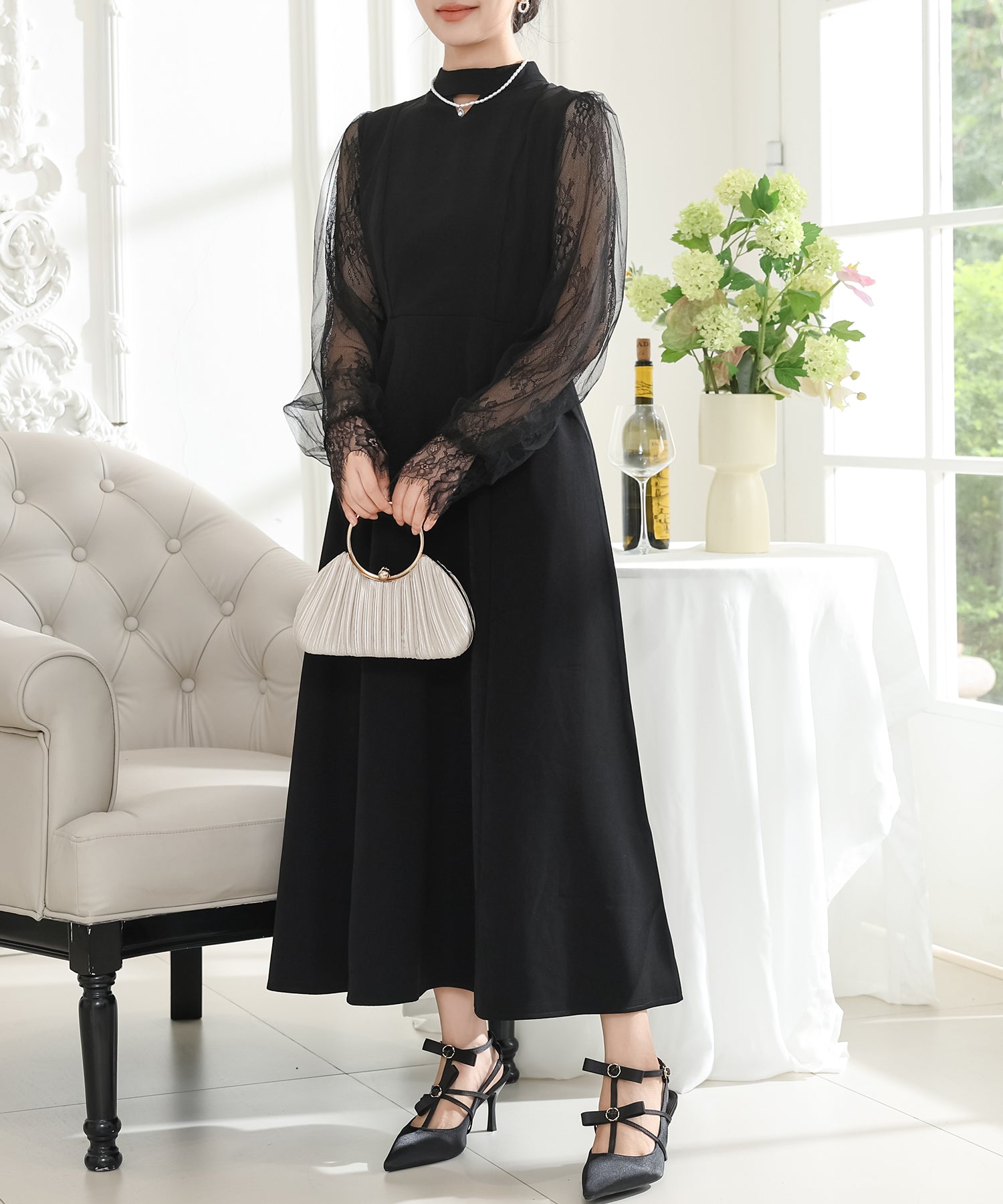 プチハイネック レース ドッキング ロング ワンピース – Lace Ladies