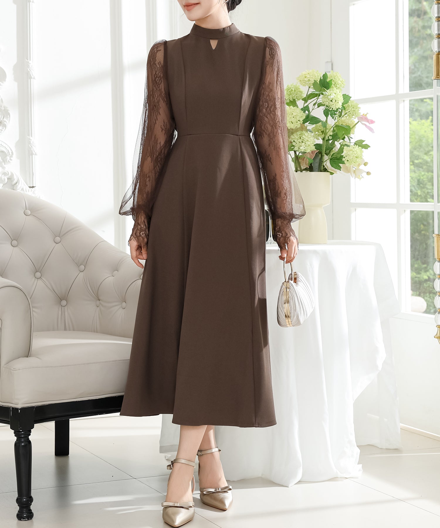 プチハイネック レース ドッキング ロング ワンピース – Lace Ladies