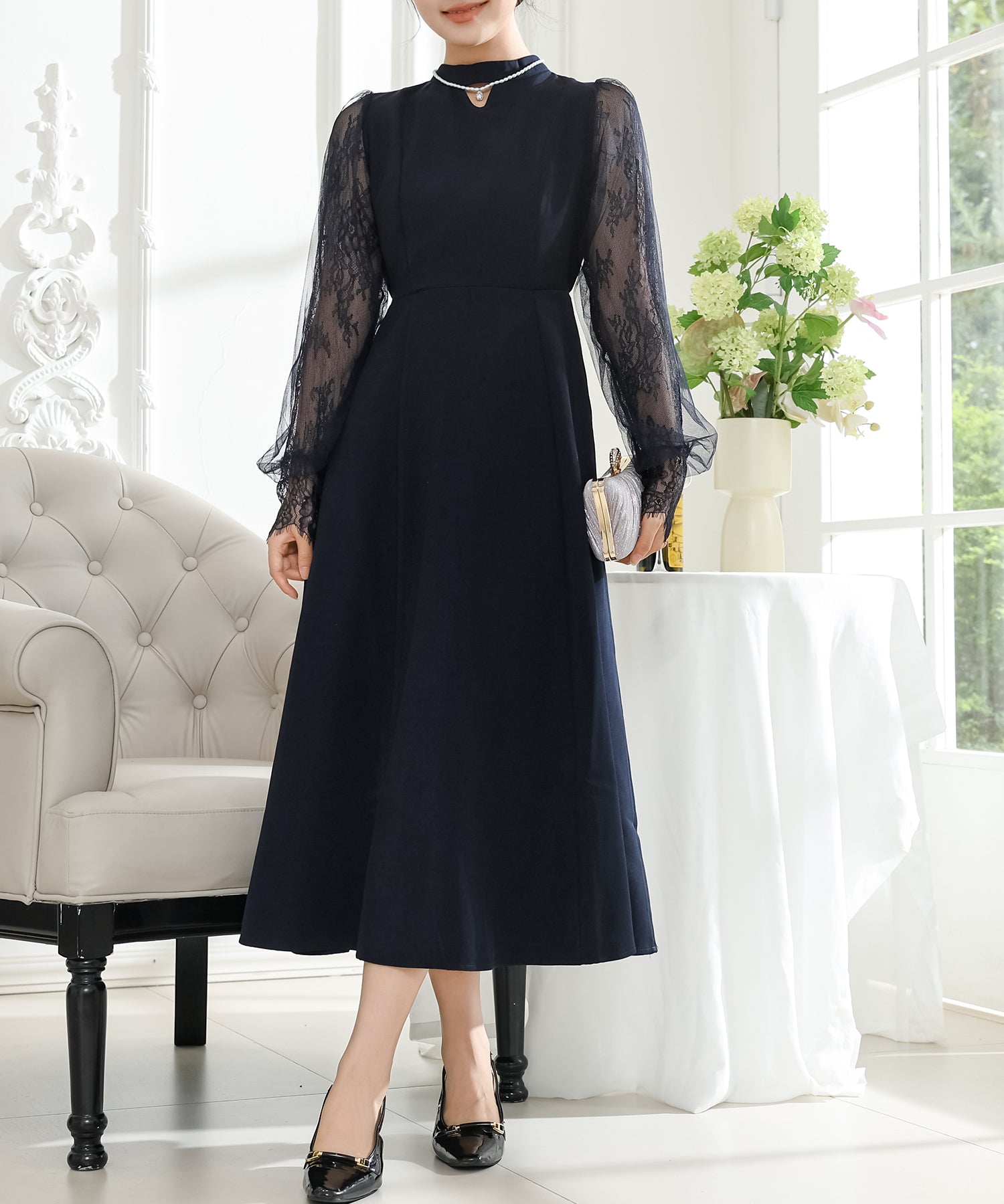 プチハイネック レース ドッキング ロング ワンピース – Lace Ladies