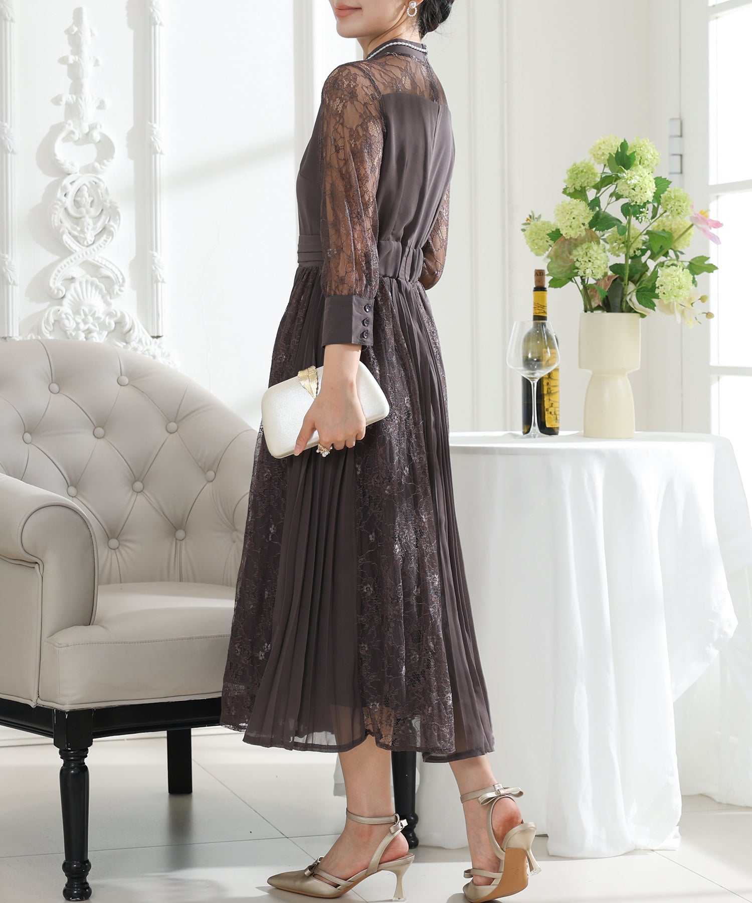 プチハイネック レース ドッキング プリーツ ワンピース – Lace Ladies
