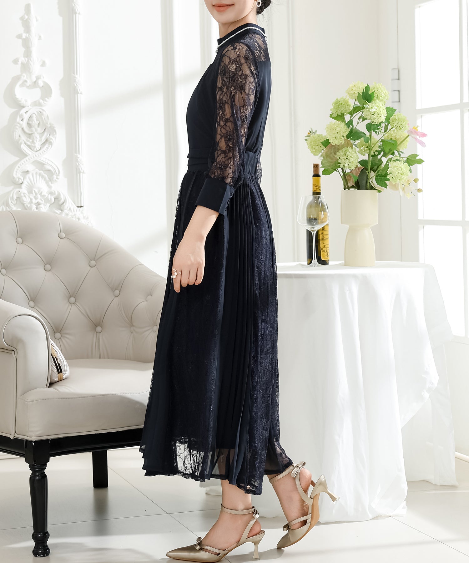 プチハイネック レース ドッキング プリーツ ワンピース – Lace Ladies