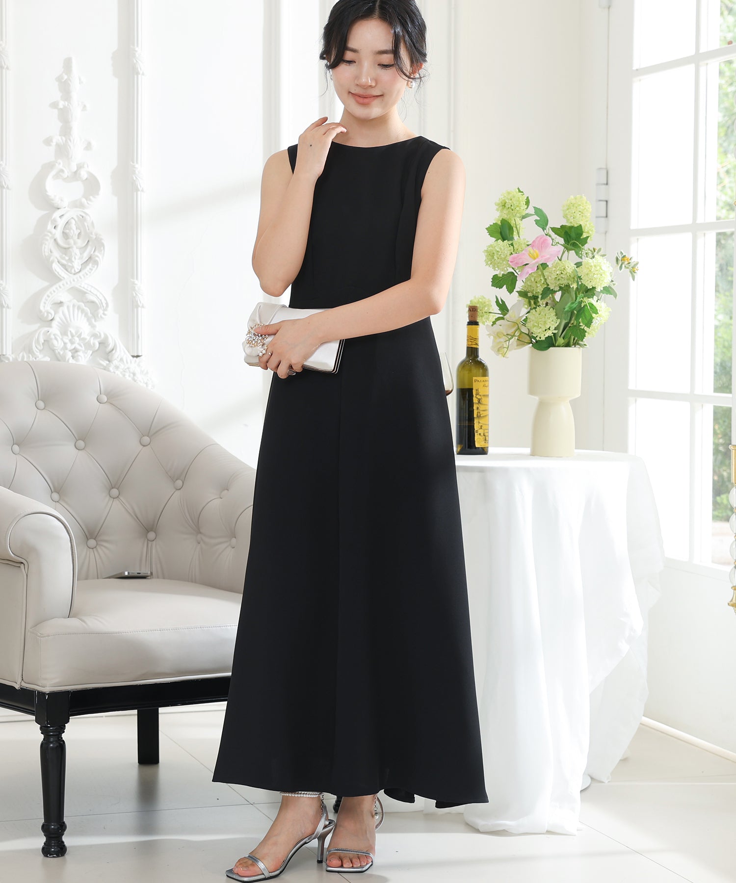 2点セット】 ノーカラー ジャケット付き Aライン ノースリーブ