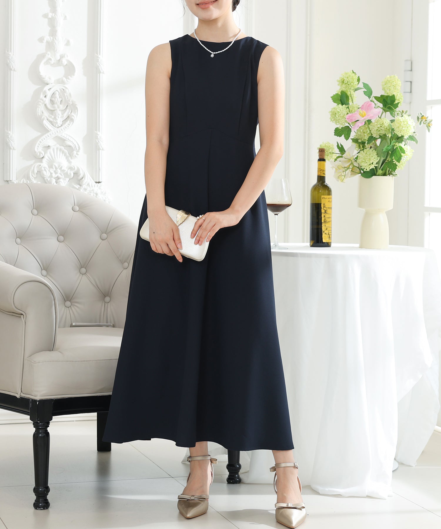 2点セット】 ノーカラー ジャケット付き Aライン ノースリーブ