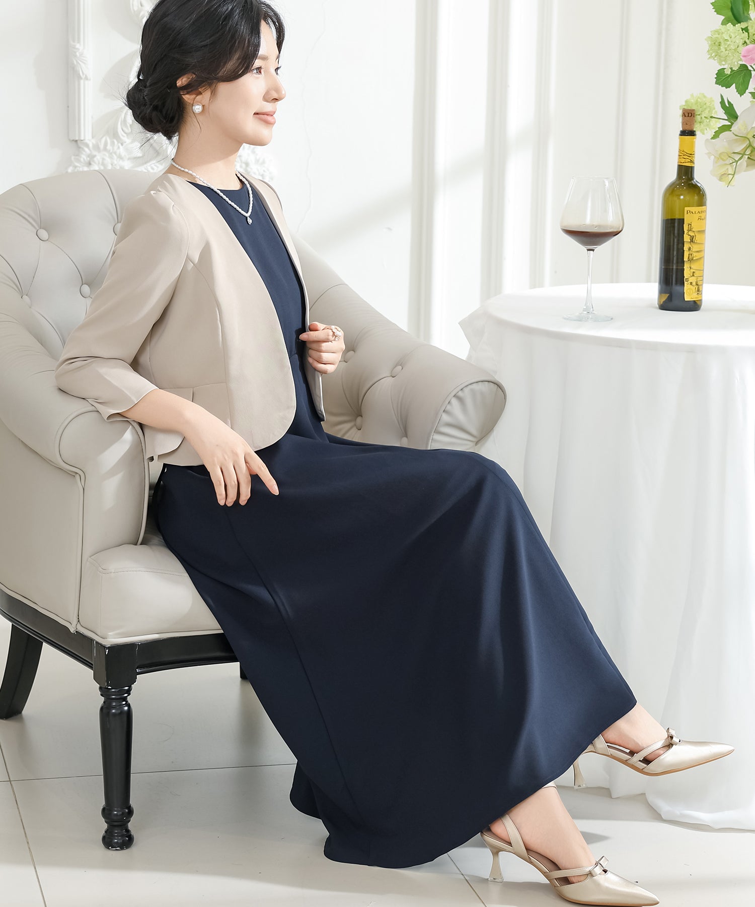 2点セット】 ノーカラー ジャケット付き Aライン ノースリーブ