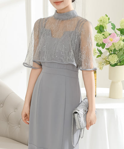 【2点セット】 レース ボレロ付き Vスリット キャミソール マーメイド ワンピース