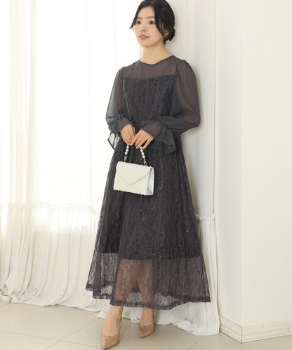 レース スパンコール ドッキング キャンディスリーブ ドレス