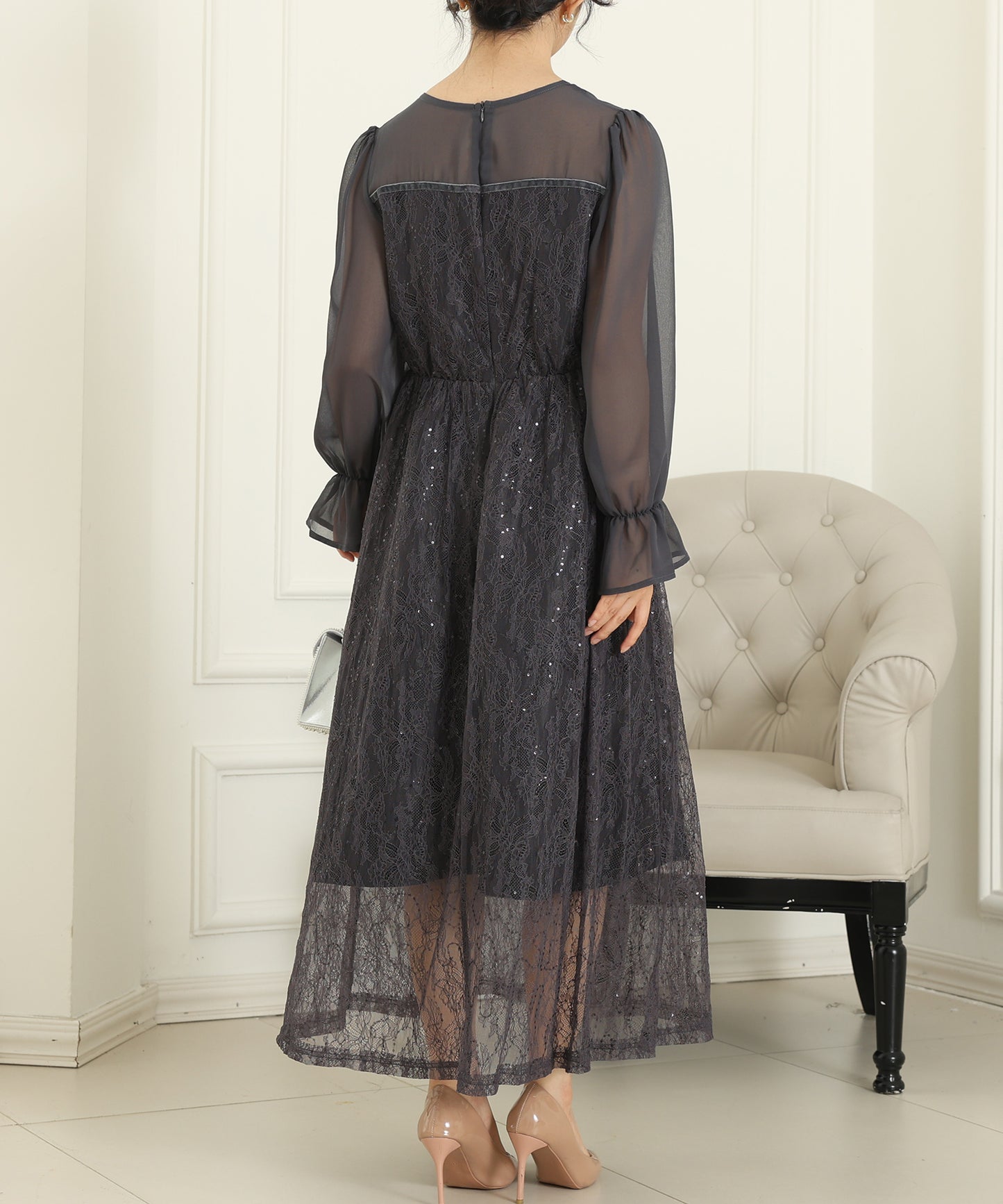 レース スパンコール ドッキング キャンディスリーブ ドレス