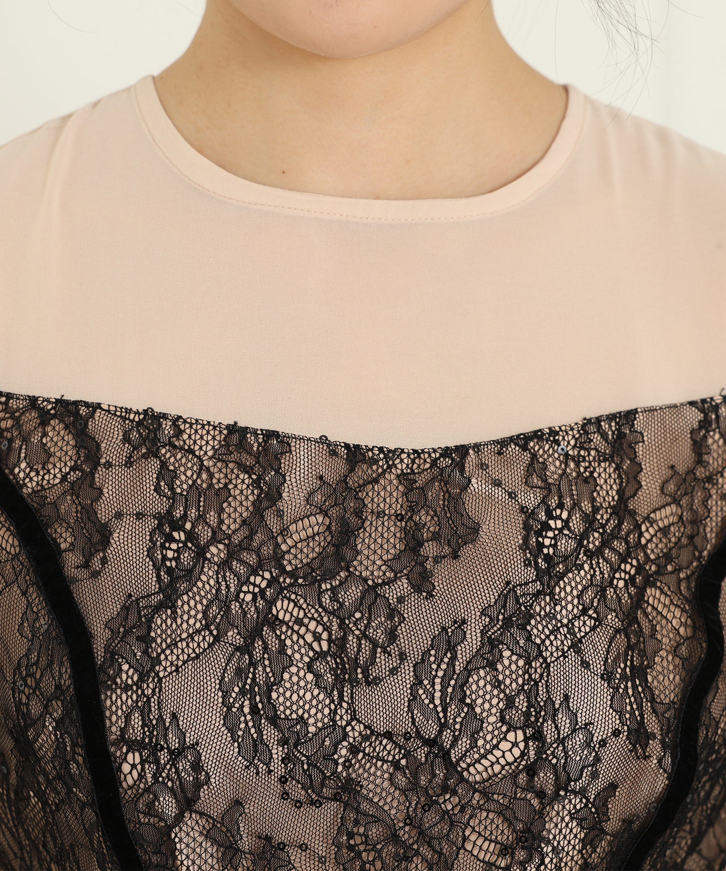 レース スパンコール ドッキング キャンディスリーブ ドレス