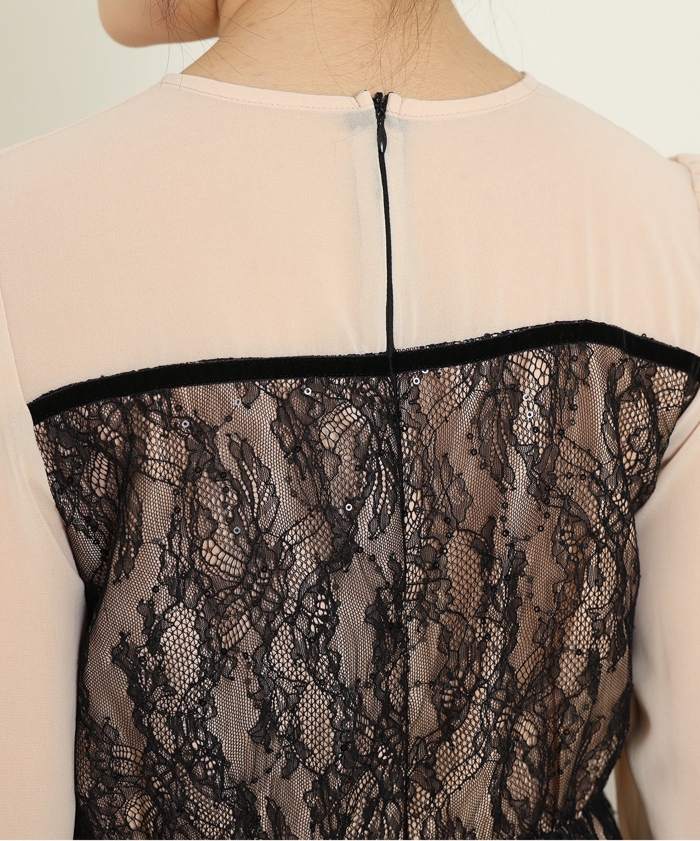 レース スパンコール ドッキング キャンディスリーブ ドレス