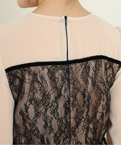 レース スパンコール ドッキング キャンディスリーブ ドレス