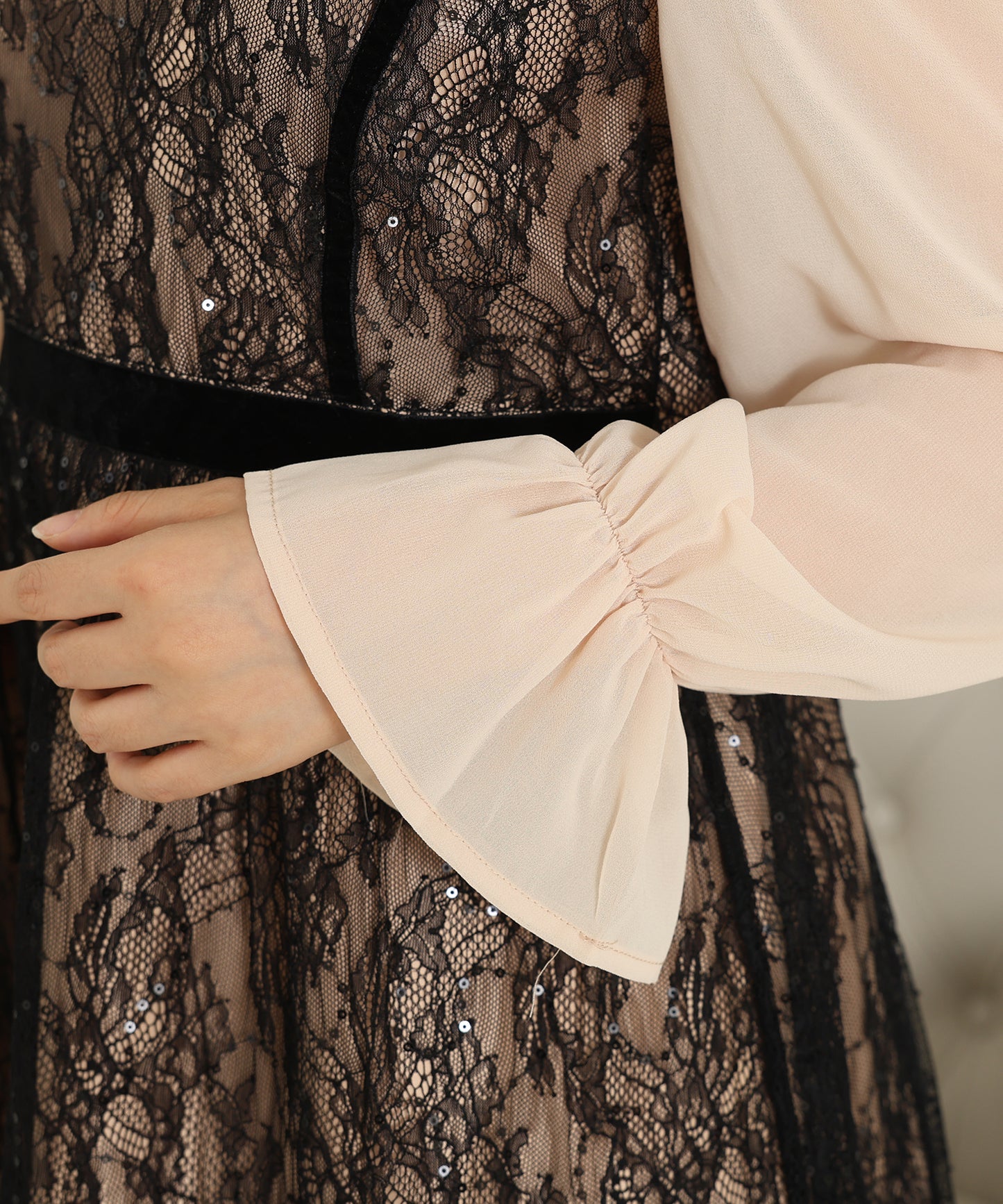 レース スパンコール ドッキング キャンディスリーブ ドレス