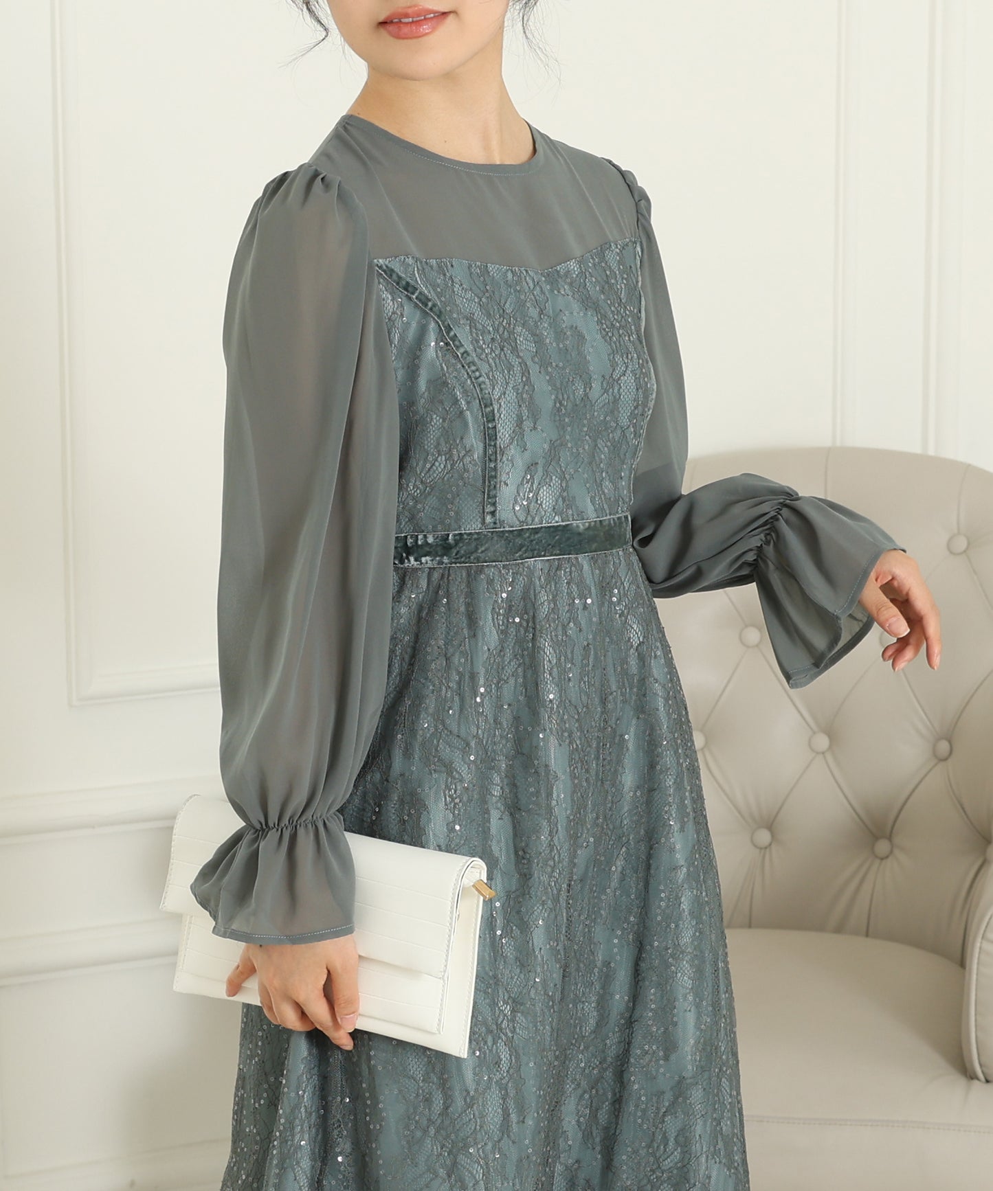 レース スパンコール ドッキング キャンディスリーブ ドレス