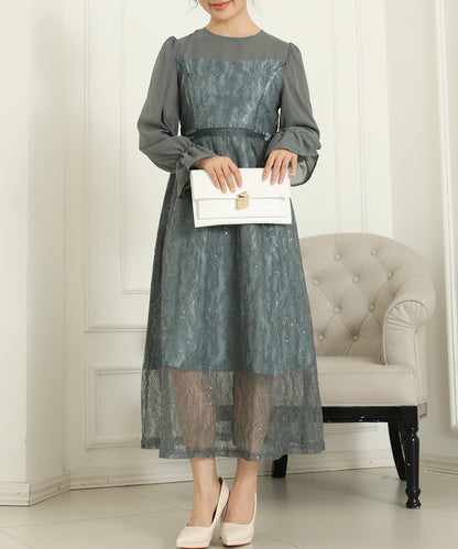 レース スパンコール ドッキング キャンディスリーブ ドレス