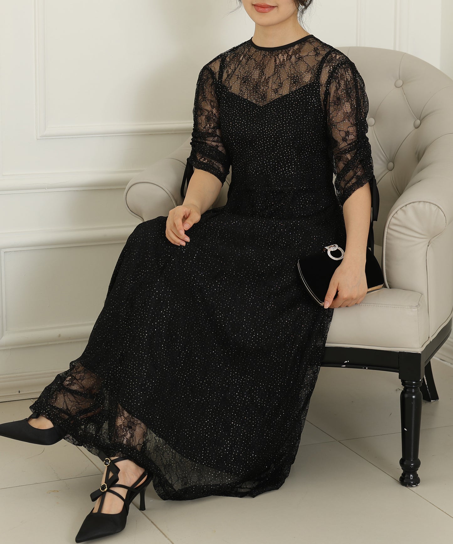 2way バックコンシャス レース 袖リボン レイヤード ドレス