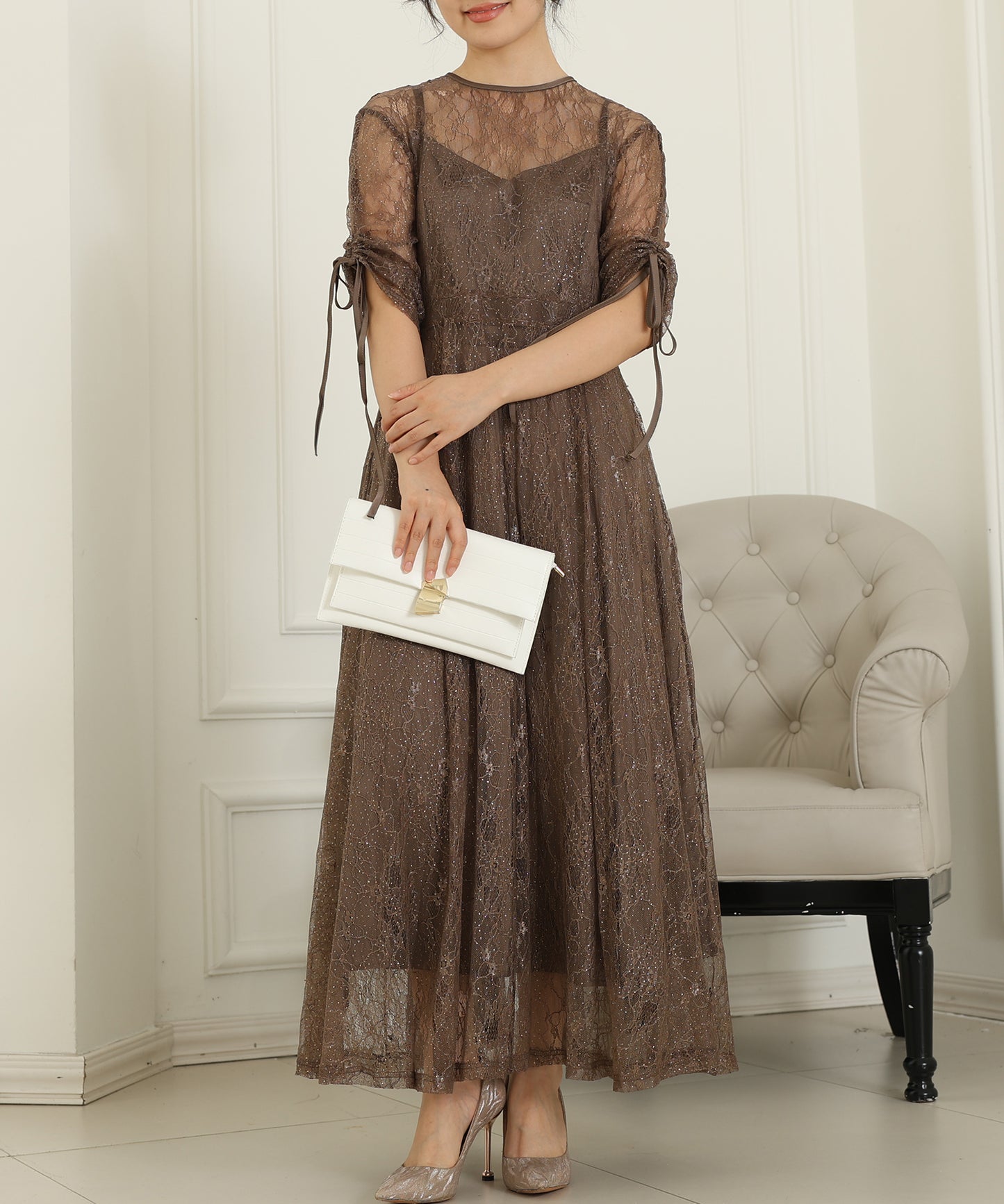 2way バックコンシャス レース 袖リボン レイヤード ドレス