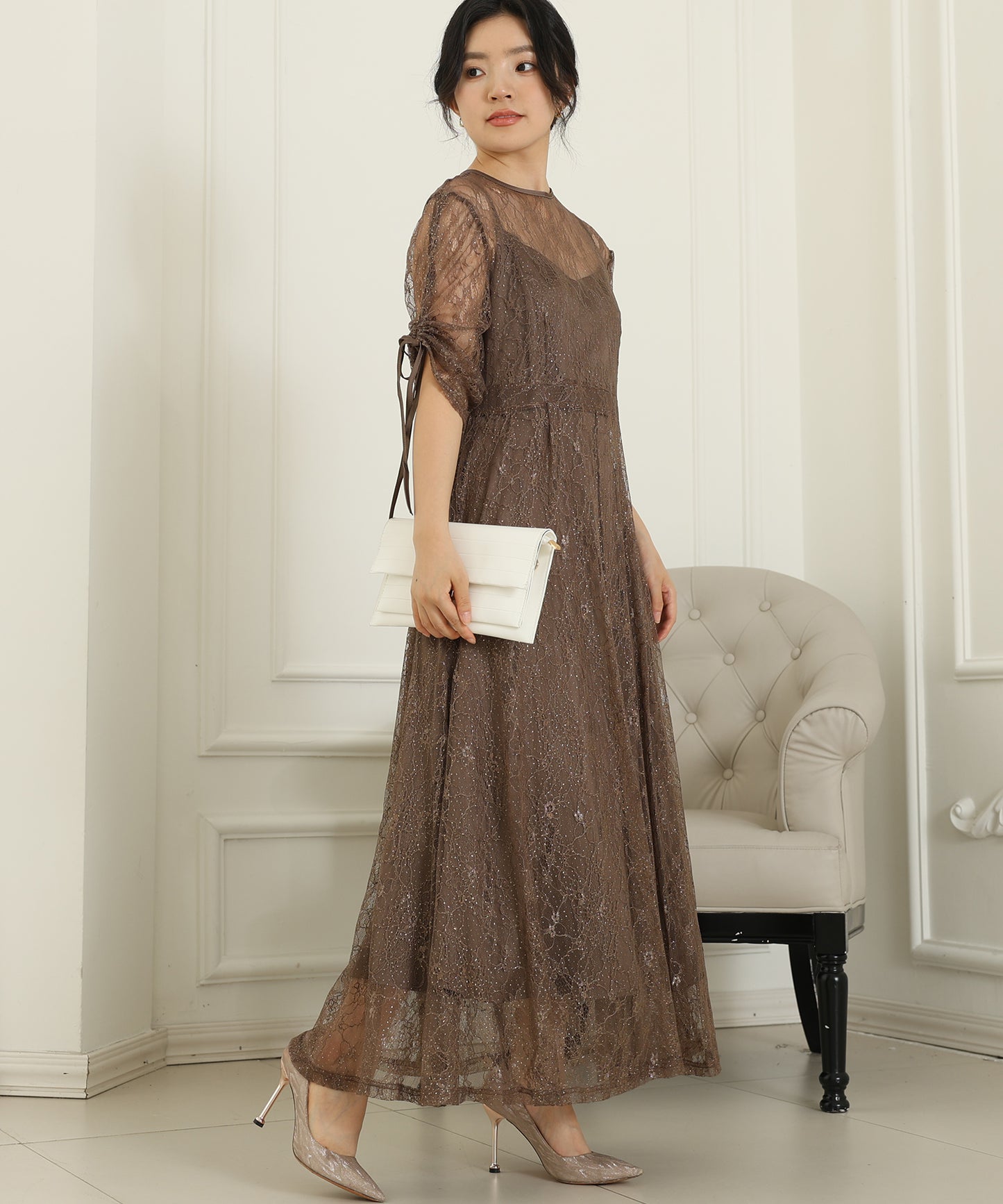 2way バックコンシャス レース 袖リボン レイヤード ドレス