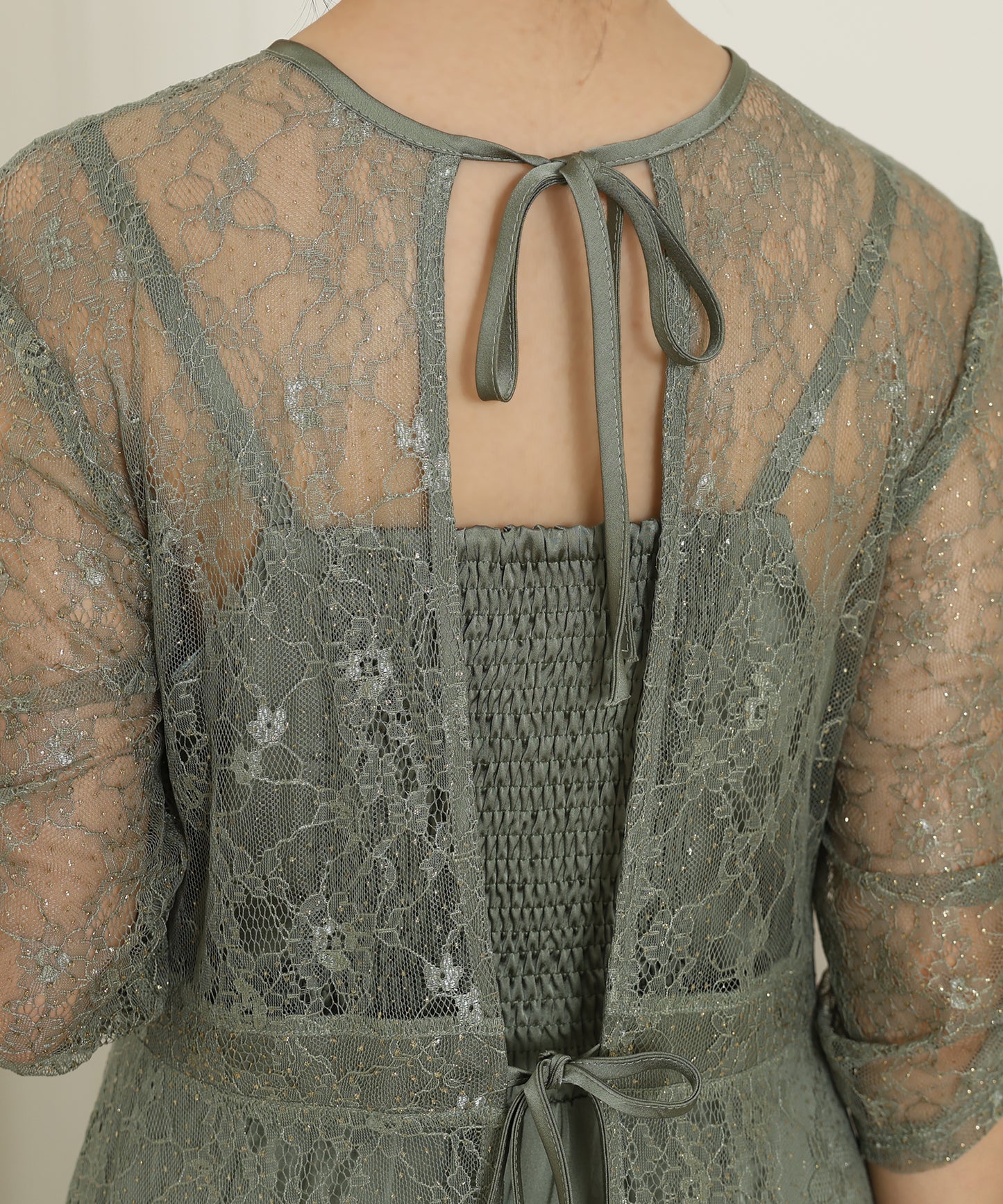 2way バックコンシャス レース 袖リボン レイヤード ドレス