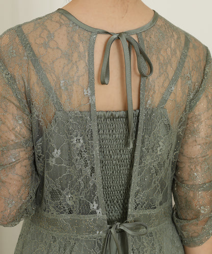 2way バックコンシャス レース 袖リボン レイヤード ドレス